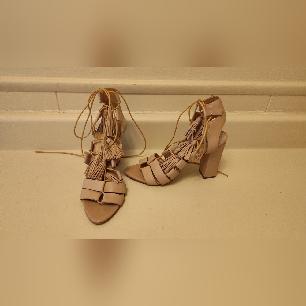 Loeffler Randall Luz Beige Lace Up Heels size 7.5